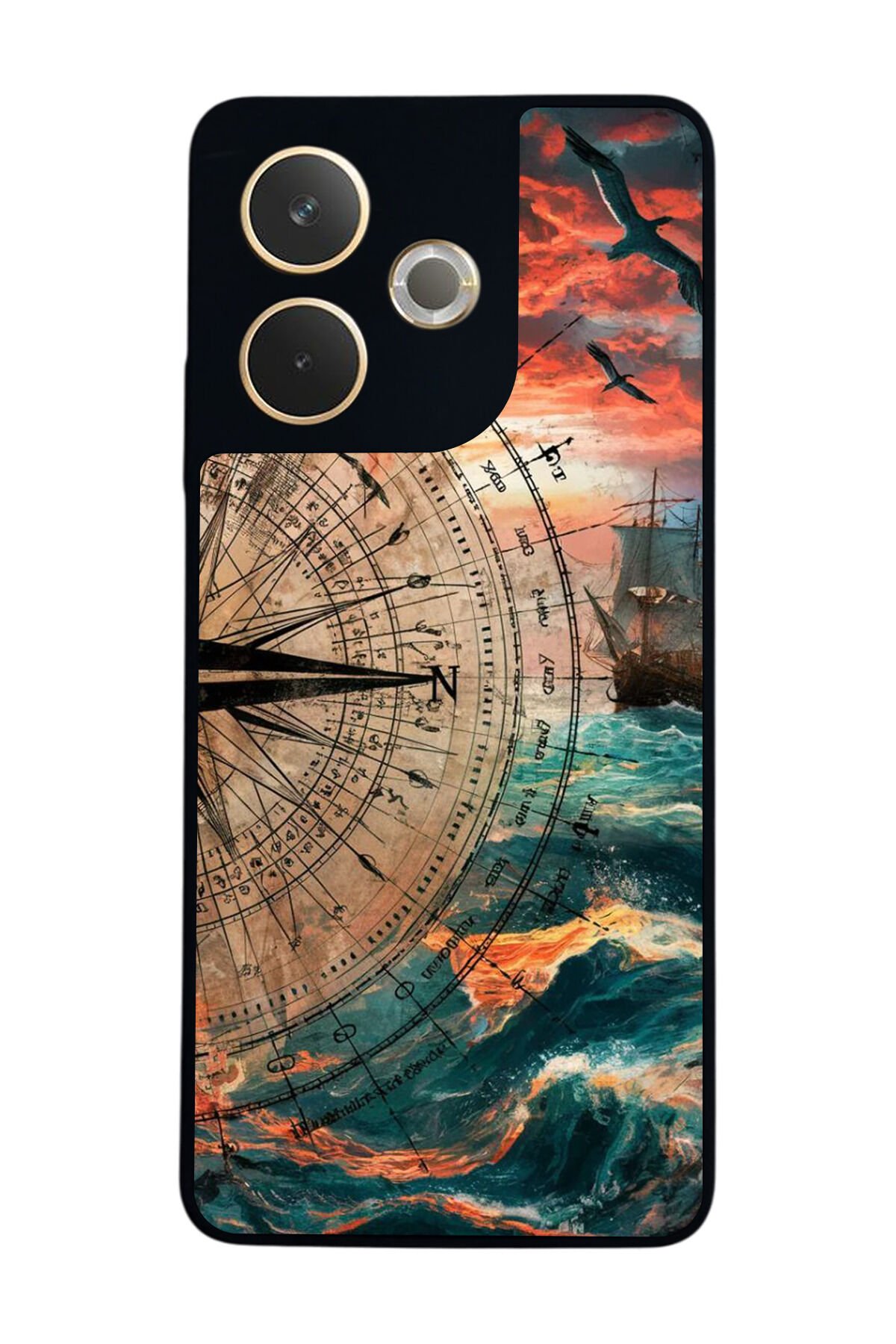 Oppo A5 Pro Uyumlu Pusula Tasarımlı Glossy Premium Kılıf