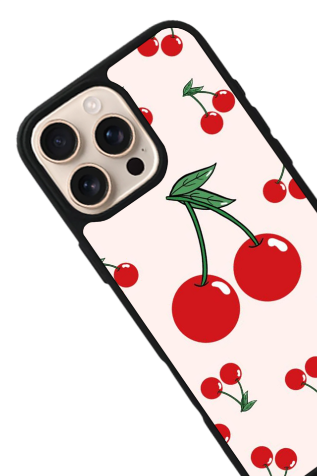 iPhone 15 Pro Max Uyumlu Kiraz Tasarımlı Glossy Premium Kılıf