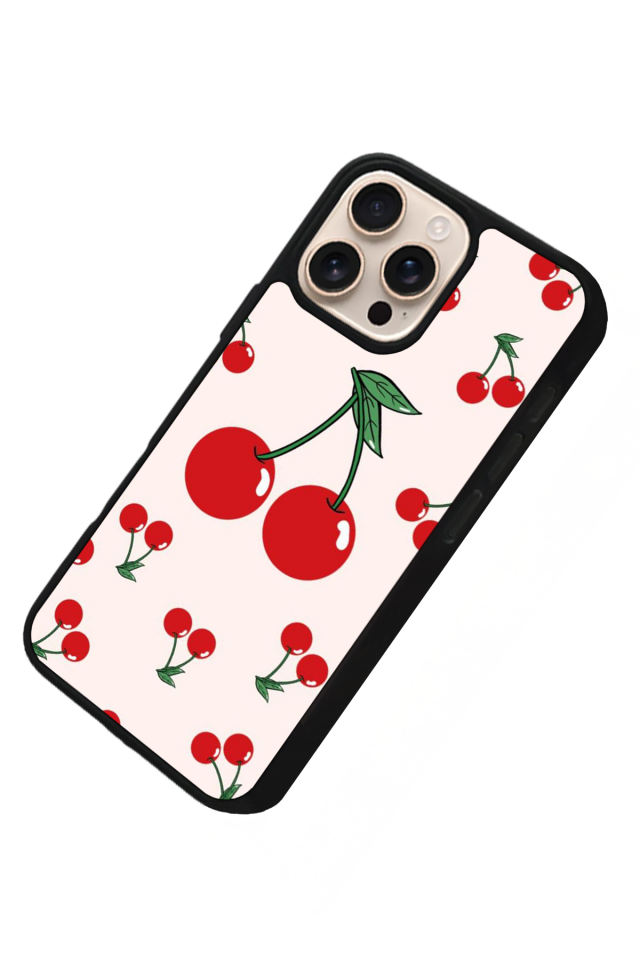 iPhone 15 Pro Max Uyumlu Kiraz Tasarımlı Glossy Premium Kılıf