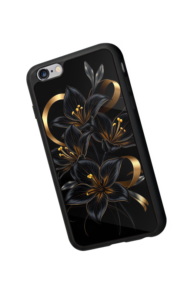 iPhone 6 Plus Uyumlu Yaldizli Cicek Tasarımlı Glossy Premium Kılıf