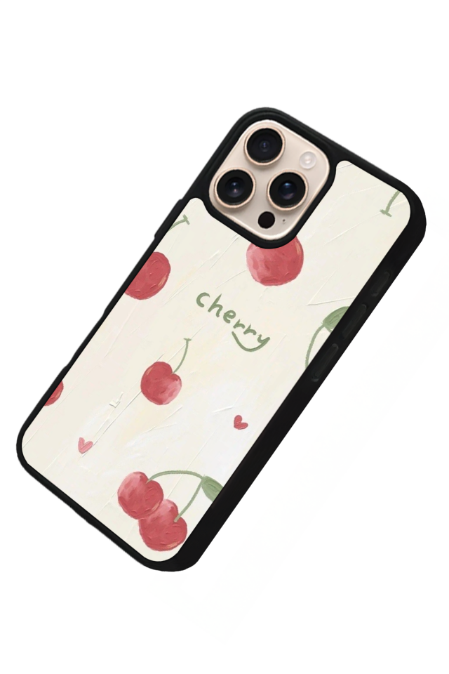 iPhone 15 Pro Max Uyumlu Kiraz Tasarımlı Glossy Premium Kılıf