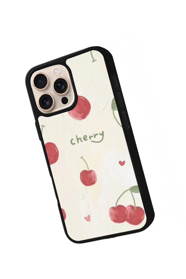 iPhone 15 Pro Max Uyumlu Kiraz Tasarımlı Glossy Premium Kılıf