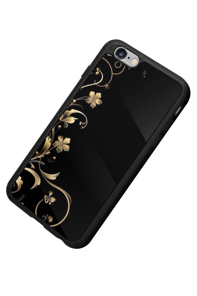iPhone 6 Plus Uyumlu Yaldizli Cicek Tasarımlı Glossy Premium Kılıf