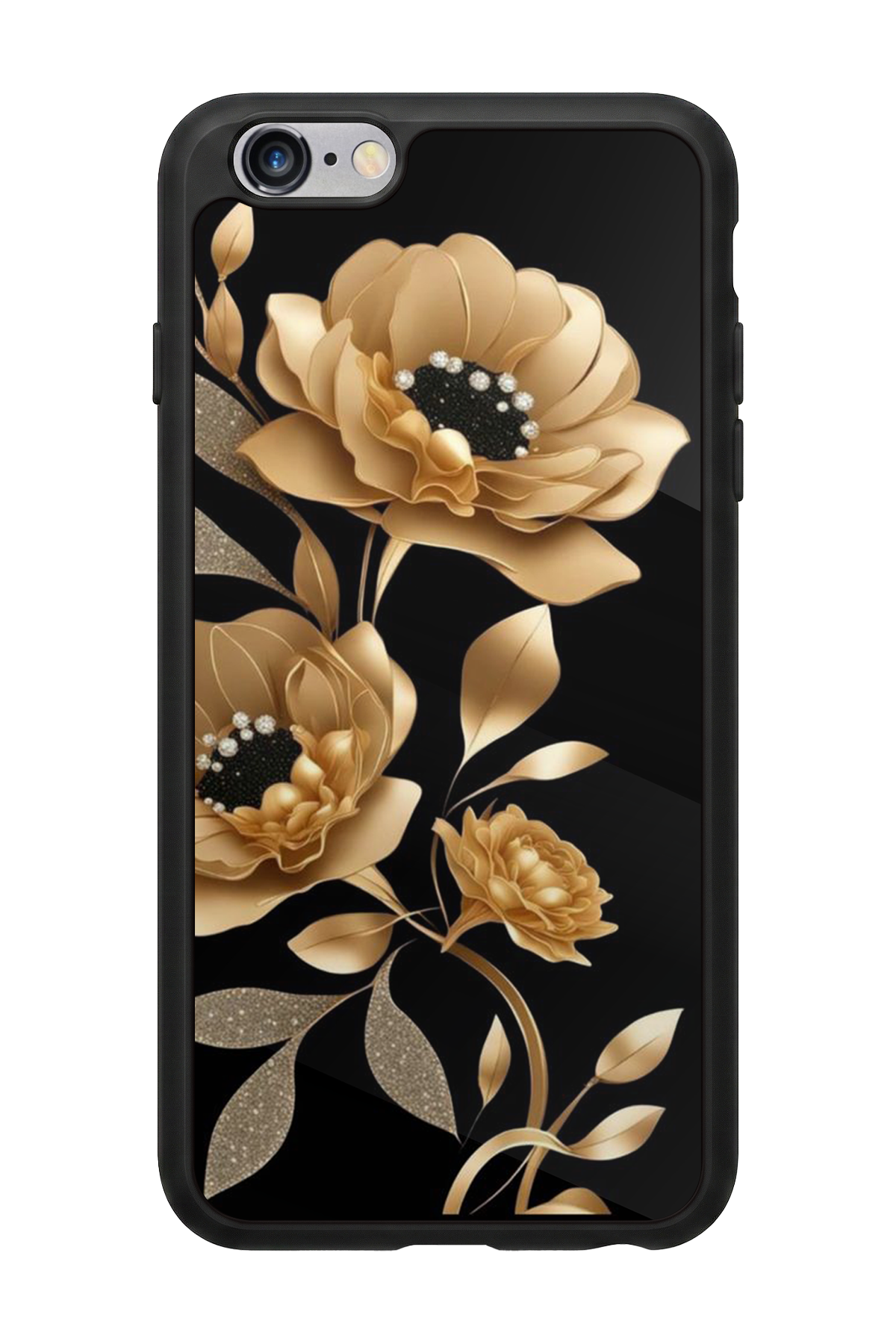 iPhone 6 Plus Uyumlu Yaldizli Cicek Tasarımlı Glossy Premium Kılıf