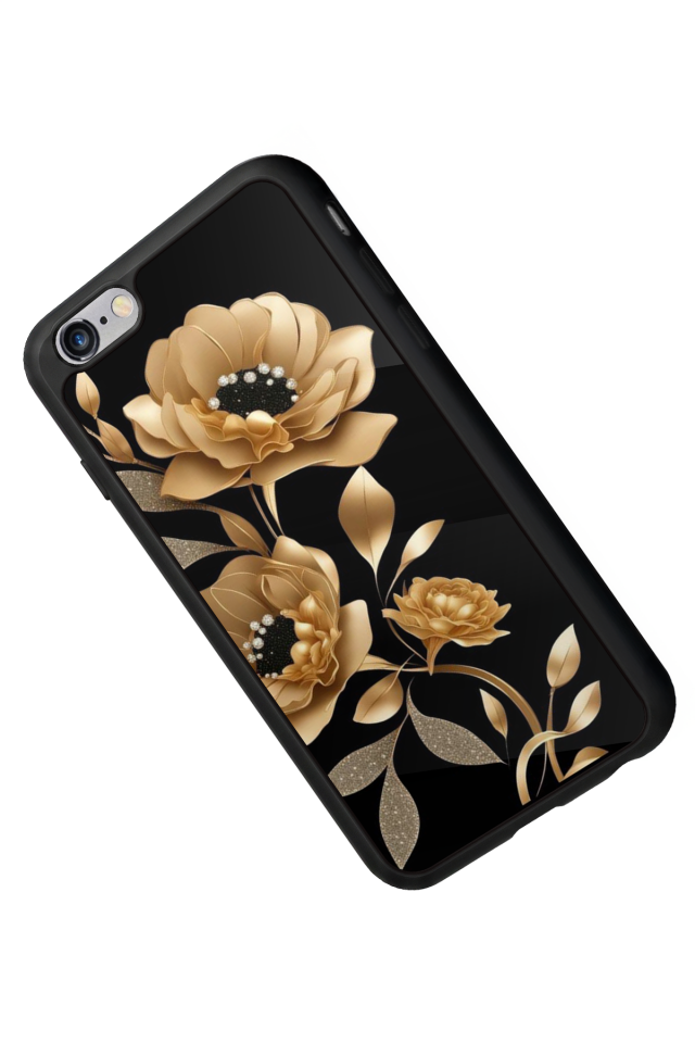 iPhone 6 Plus Uyumlu Yaldizli Cicek Tasarımlı Glossy Premium Kılıf