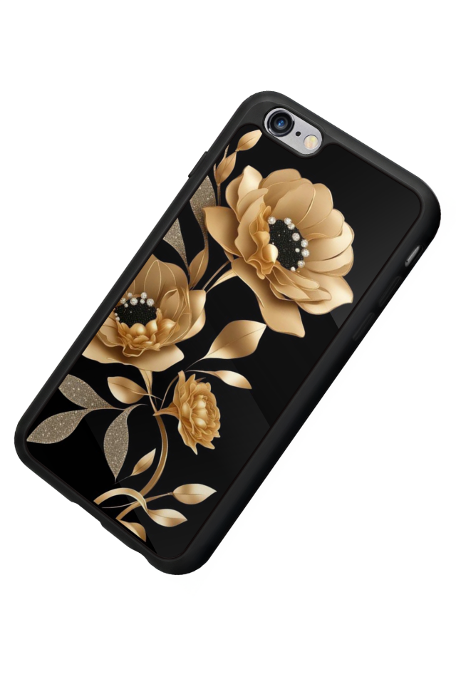 iPhone 6 Plus Uyumlu Yaldizli Cicek Tasarımlı Glossy Premium Kılıf