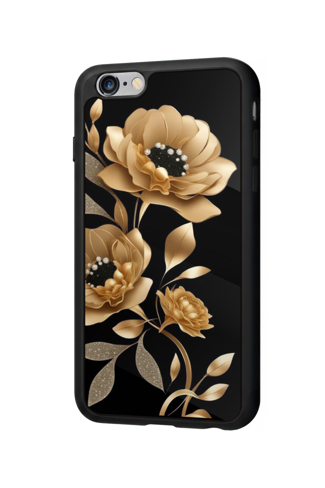 iPhone 6 Plus Uyumlu Yaldizli Cicek Tasarımlı Glossy Premium Kılıf