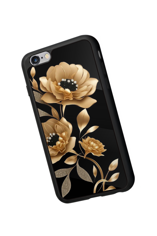 iPhone 6 Plus Uyumlu Yaldizli Cicek Tasarımlı Glossy Premium Kılıf