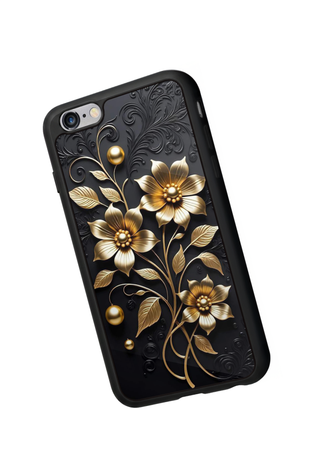 iPhone 6 Plus Uyumlu Yaldizli Cicek Tasarımlı Glossy Premium Kılıf