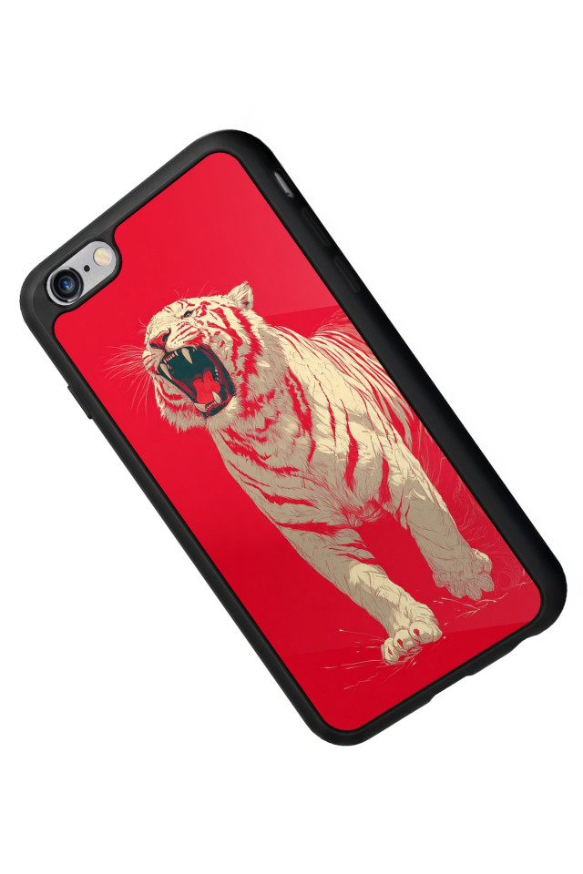iPhone 6 Plus Uyumlu Kirmizi ve Kaplan Tasarımlı Glossy Premium Kılıf