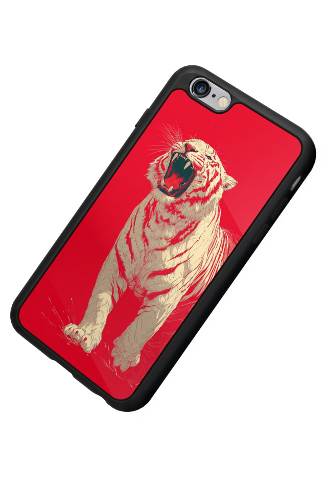 iPhone 6 Plus Uyumlu Kirmizi ve Kaplan Tasarımlı Glossy Premium Kılıf