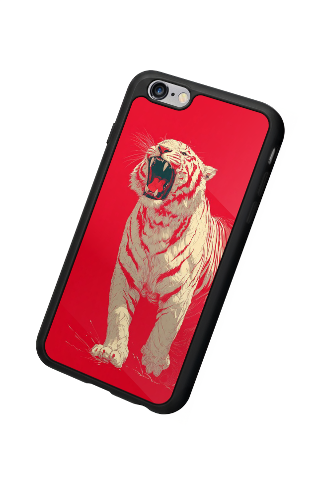 iPhone 6 Plus Uyumlu Kirmizi ve Kaplan Tasarımlı Glossy Premium Kılıf