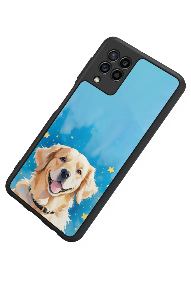 Samsung Galaxy M32 Uyumlu Golden Kopek Tasarımlı Glossy Premium Kılıf