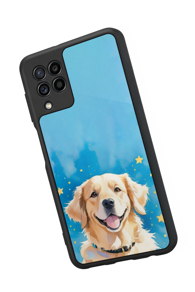 Samsung Galaxy M32 Uyumlu Golden Kopek Tasarımlı Glossy Premium Kılıf