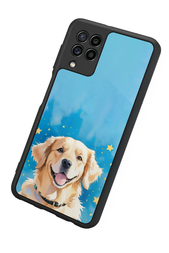 Samsung Galaxy M32 Uyumlu Golden Kopek Tasarımlı Glossy Premium Kılıf