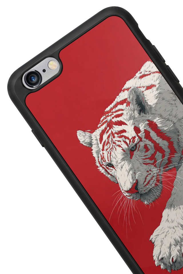 iPhone 6 Plus Uyumlu Kirmizi ve Kaplan Tasarımlı Glossy Premium Kılıf