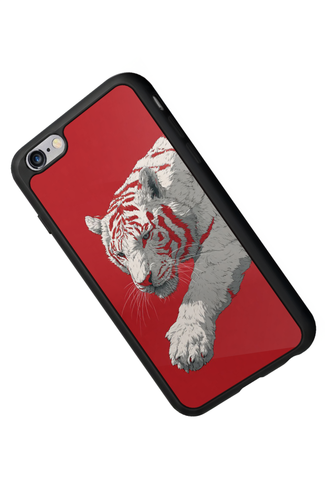 iPhone 6 Plus Uyumlu Kirmizi ve Kaplan Tasarımlı Glossy Premium Kılıf