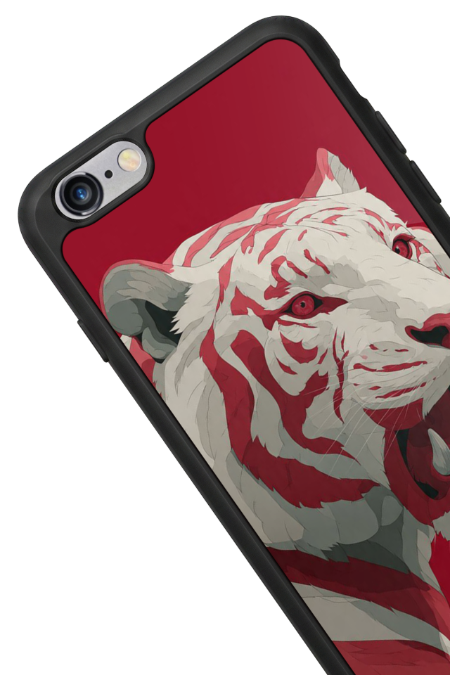 iPhone 6 Plus Uyumlu Kirmizi ve Kaplan Tasarımlı Glossy Premium Kılıf