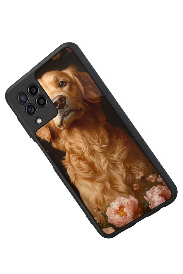 Samsung Galaxy M32 Uyumlu Golden Kopek Tasarımlı Glossy Premium Kılıf