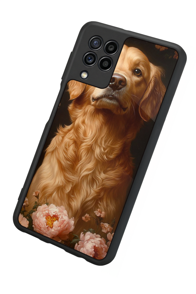 Samsung Galaxy M32 Uyumlu Golden Kopek Tasarımlı Glossy Premium Kılıf