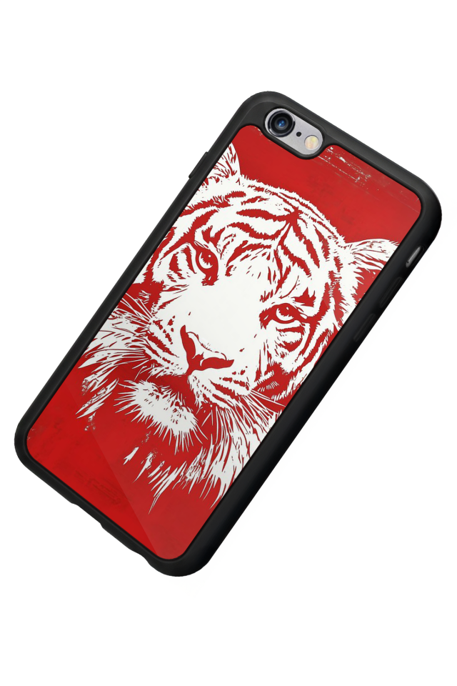 iPhone 6 Plus Uyumlu Kirmizi ve Kaplan Tasarımlı Glossy Premium Kılıf