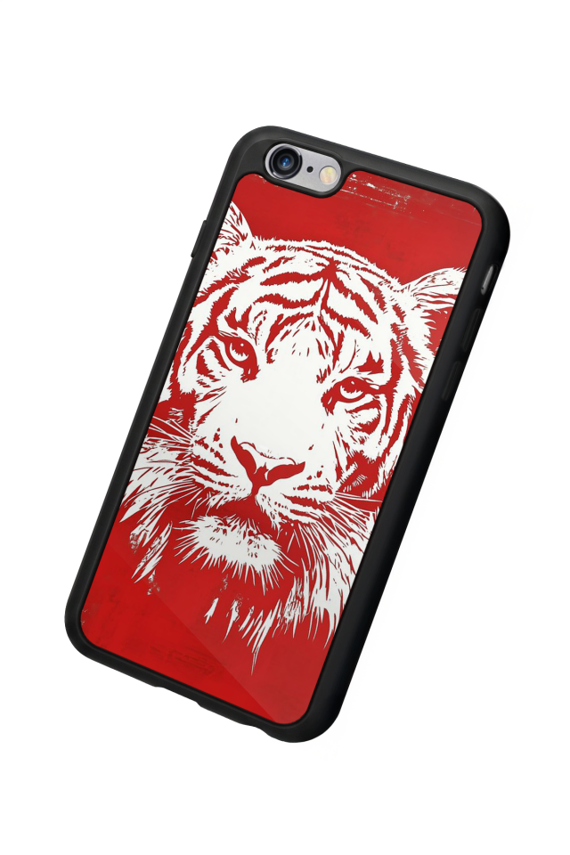 iPhone 6 Plus Uyumlu Kirmizi ve Kaplan Tasarımlı Glossy Premium Kılıf
