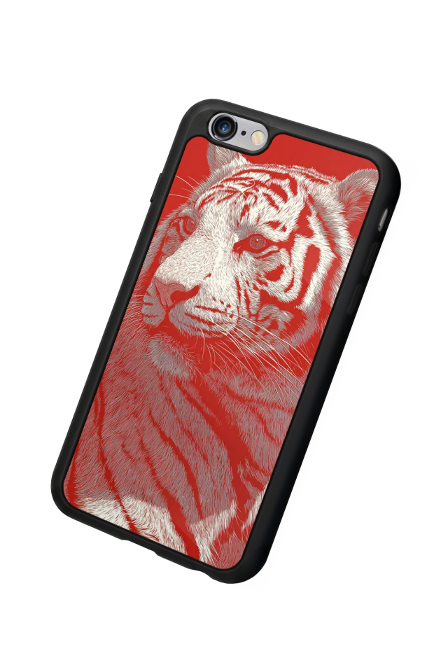 iPhone 6 Plus Uyumlu Kirmizi ve Kaplan Tasarımlı Glossy Premium Kılıf