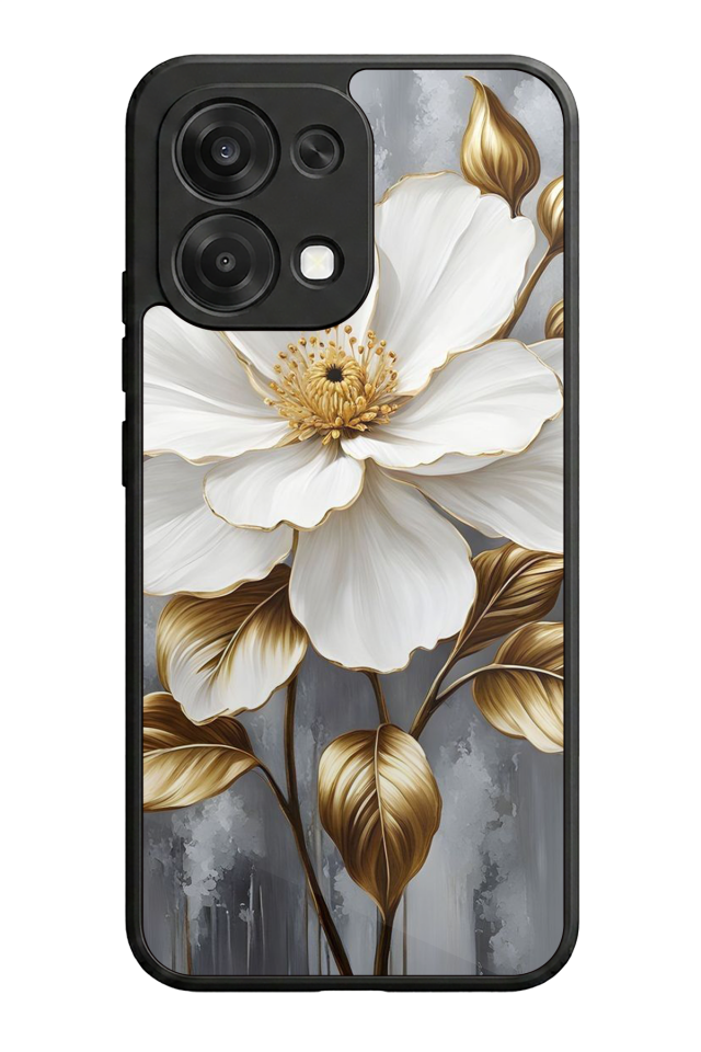Oppo A6 Pro Uyumlu Yaldizli Cicek Tasarımlı Glossy Premium Kılıf