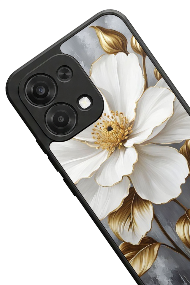 Oppo A6 Pro Uyumlu Yaldizli Cicek Tasarımlı Glossy Premium Kılıf