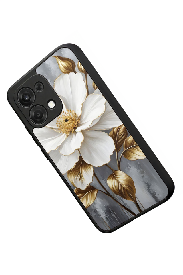Oppo A6 Pro Uyumlu Yaldizli Cicek Tasarımlı Glossy Premium Kılıf