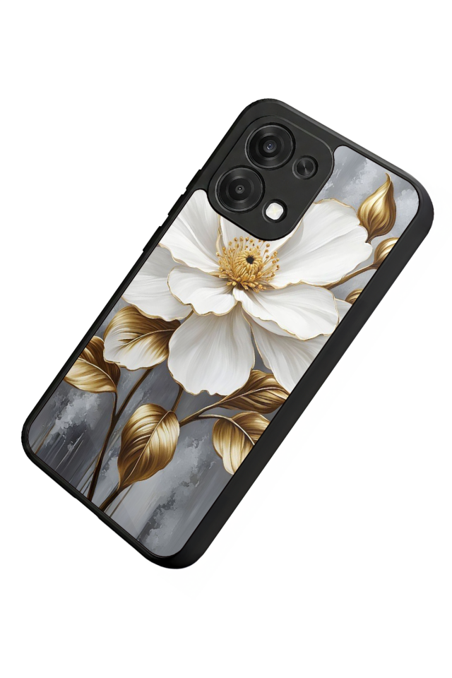 Oppo A6 Pro Uyumlu Yaldizli Cicek Tasarımlı Glossy Premium Kılıf