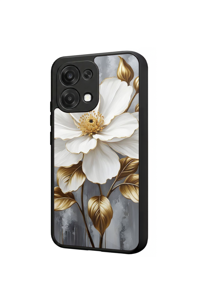 Oppo A6 Pro Uyumlu Yaldizli Cicek Tasarımlı Glossy Premium Kılıf