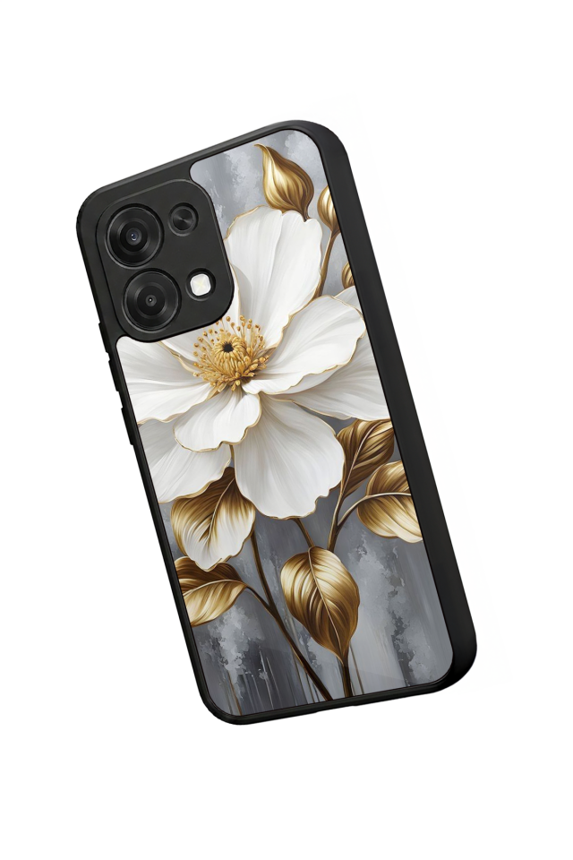 Oppo A6 Pro Uyumlu Yaldizli Cicek Tasarımlı Glossy Premium Kılıf
