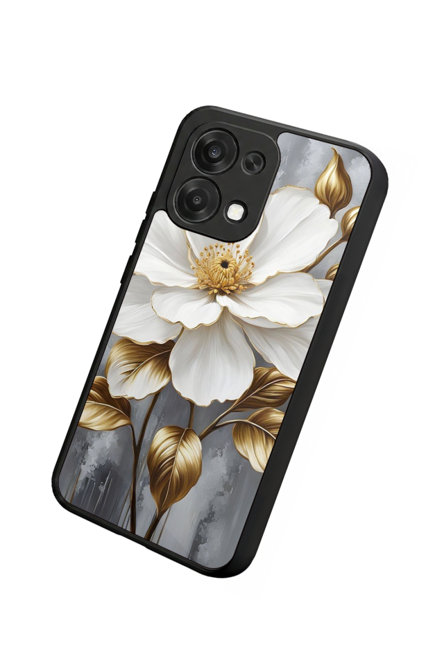 Oppo A6 Pro Uyumlu Yaldizli Cicek Tasarımlı Glossy Premium Kılıf