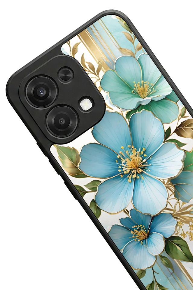 Oppo A6 Pro Uyumlu Yaldizli Cicek Tasarımlı Glossy Premium Kılıf