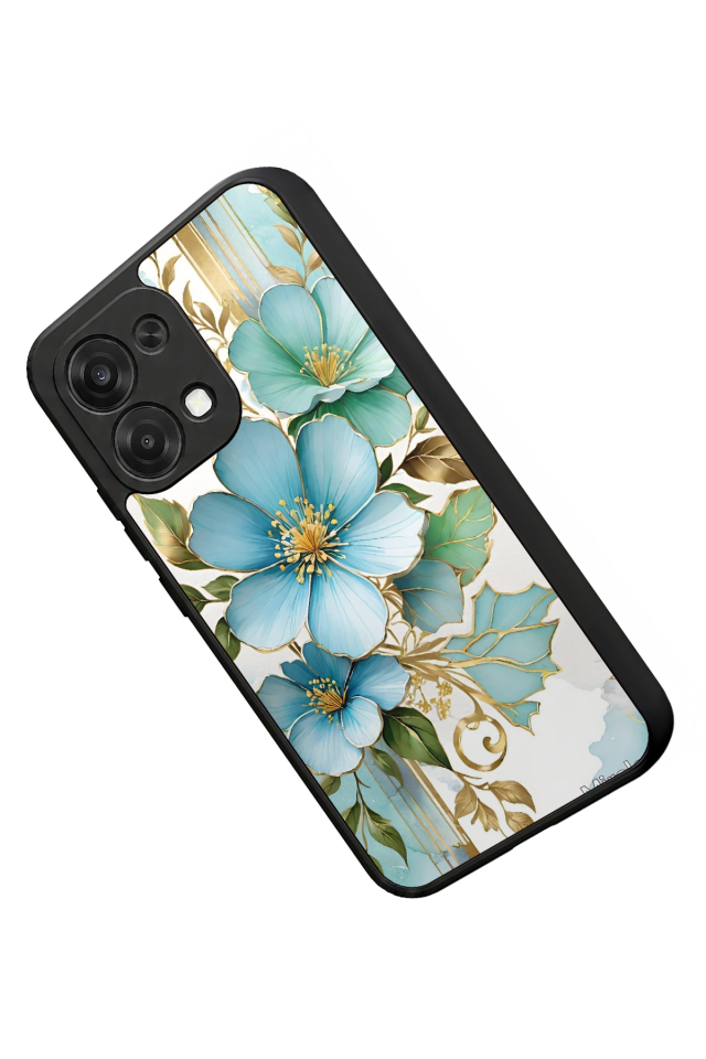 Oppo A6 Pro Uyumlu Yaldizli Cicek Tasarımlı Glossy Premium Kılıf