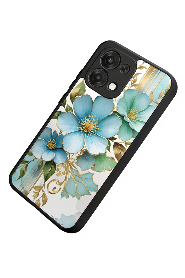 Oppo A6 Pro Uyumlu Yaldizli Cicek Tasarımlı Glossy Premium Kılıf