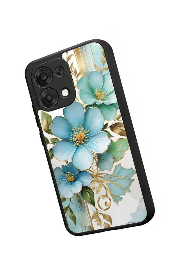 Oppo A6 Pro Uyumlu Yaldizli Cicek Tasarımlı Glossy Premium Kılıf