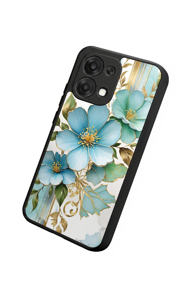 Oppo A6 Pro Uyumlu Yaldizli Cicek Tasarımlı Glossy Premium Kılıf