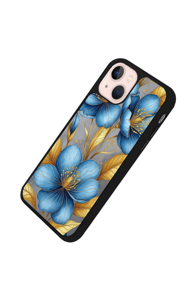iPhone 13 Mini Uyumlu Yaldizli Cicek Tasarımlı Glossy Premium Kılıf