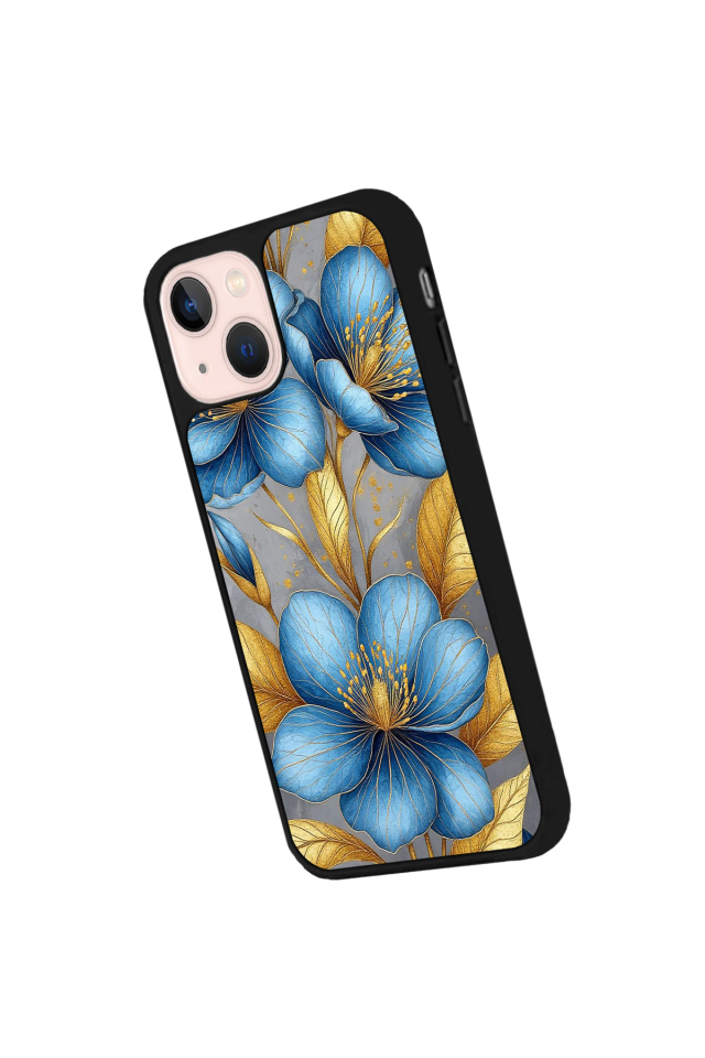 iPhone 13 Mini Uyumlu Yaldizli Cicek Tasarımlı Glossy Premium Kılıf