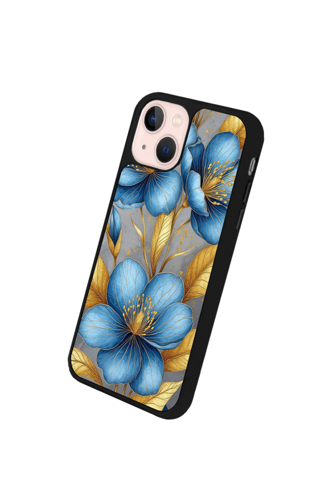 iPhone 13 Mini Uyumlu Yaldizli Cicek Tasarımlı Glossy Premium Kılıf