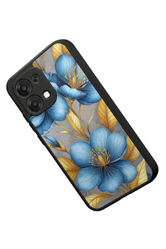 Oppo A6 Pro Uyumlu Yaldizli Cicek Tasarımlı Glossy Premium Kılıf