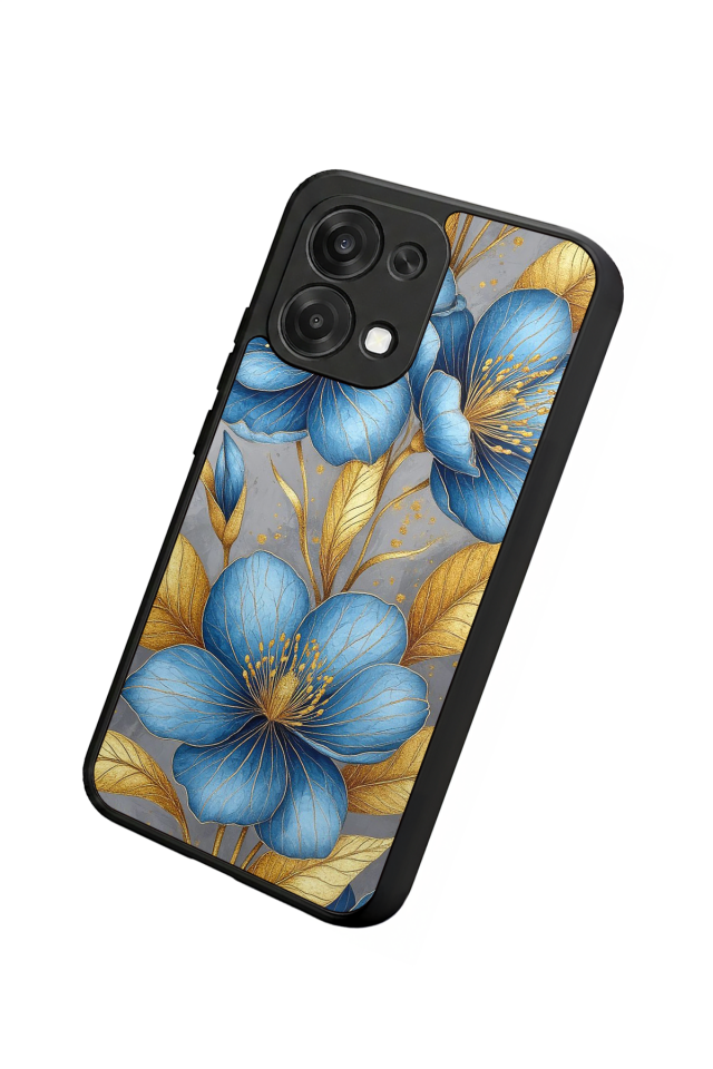 Oppo A6 Pro Uyumlu Yaldizli Cicek Tasarımlı Glossy Premium Kılıf