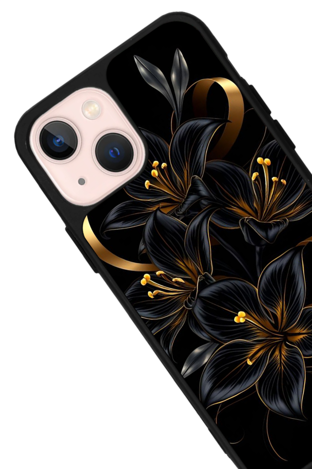 iPhone 13 Mini Uyumlu Yaldizli Cicek Tasarımlı Glossy Premium Kılıf