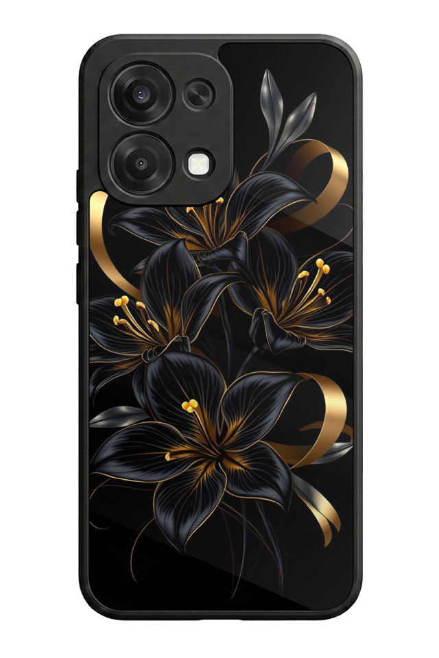 Oppo A6 Pro Uyumlu Yaldizli Cicek Tasarımlı Glossy Premium Kılıf
