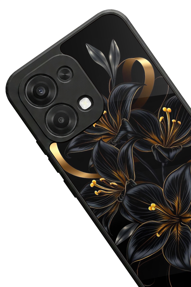 Oppo A6 Pro Uyumlu Yaldizli Cicek Tasarımlı Glossy Premium Kılıf