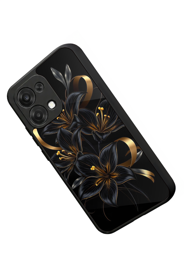 Oppo A6 Pro Uyumlu Yaldizli Cicek Tasarımlı Glossy Premium Kılıf