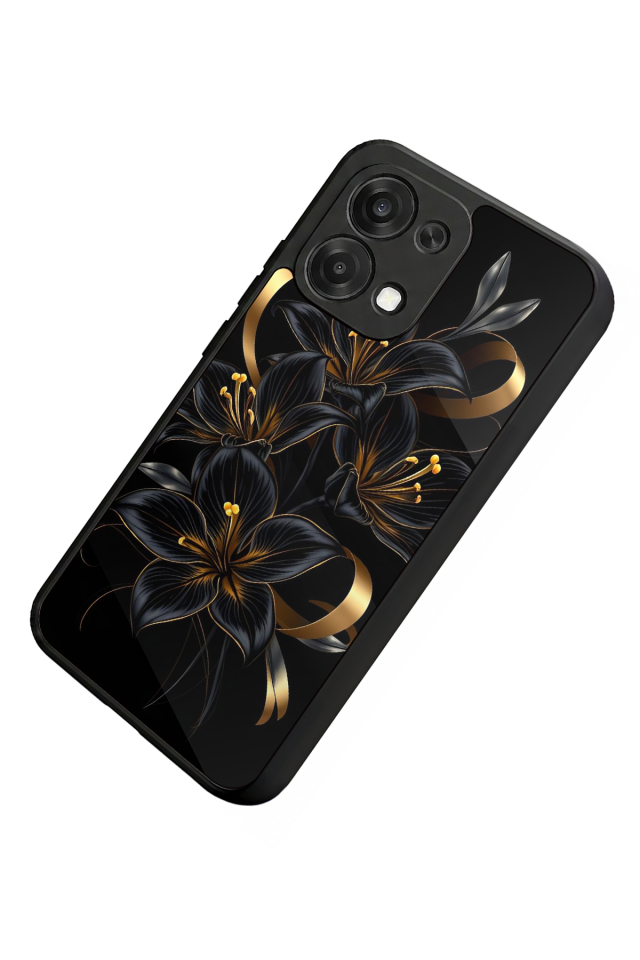 Oppo A6 Pro Uyumlu Yaldizli Cicek Tasarımlı Glossy Premium Kılıf