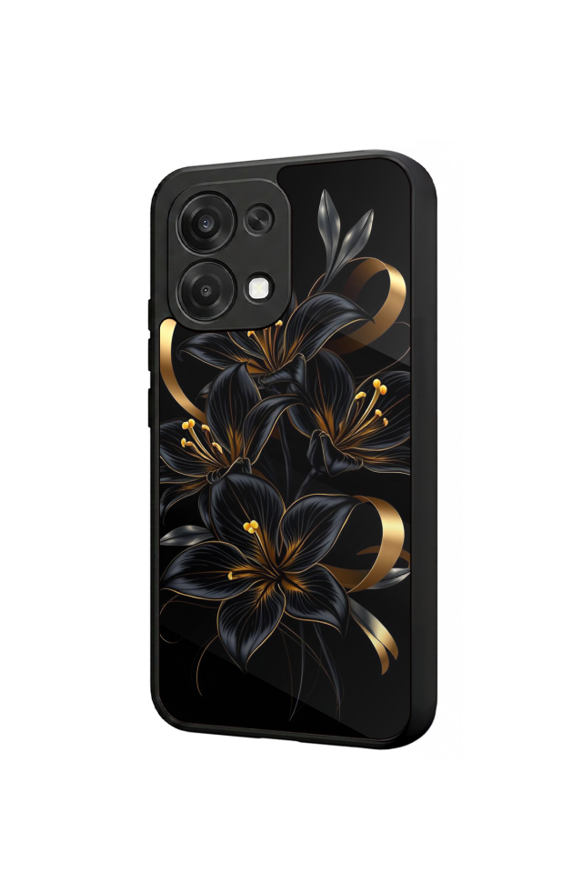 Oppo A6 Pro Uyumlu Yaldizli Cicek Tasarımlı Glossy Premium Kılıf